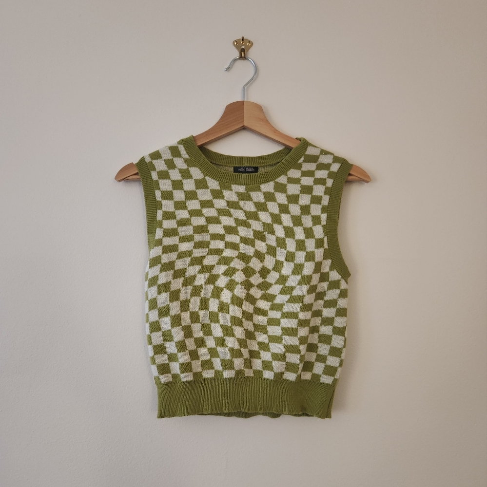 Wild Fable Checkered Crop Sweater